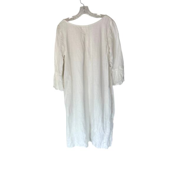 Crown Linen Designs White Lagenlook Coastal Natural Bell Sleeve Dress Size M - Picture 8 of 11